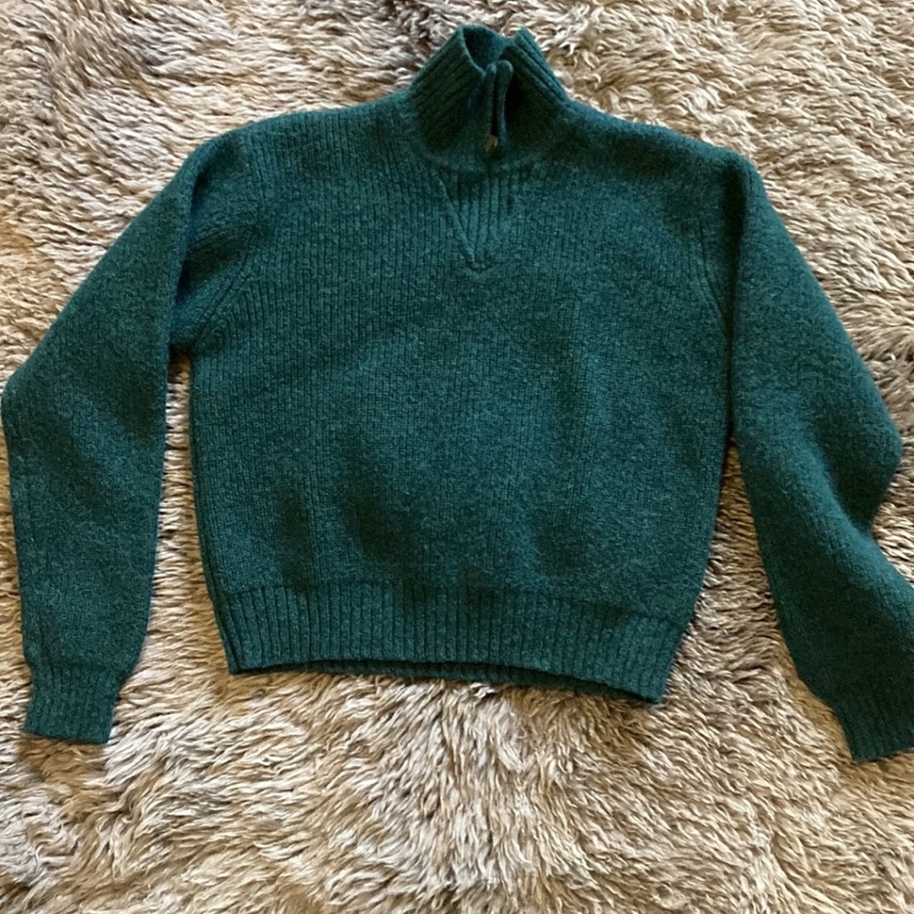 Vintage Emerald Green 100% Wool Cropped Sweater